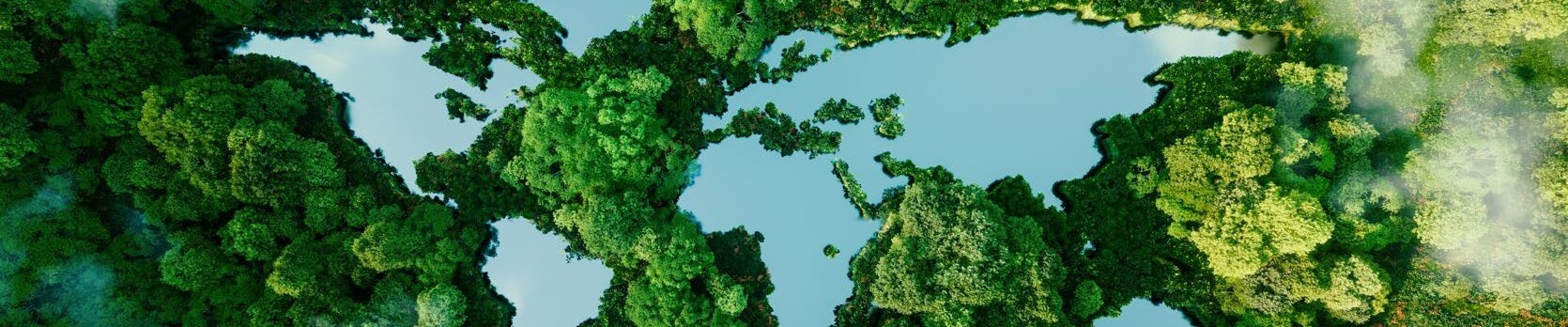 World map out of trees and water