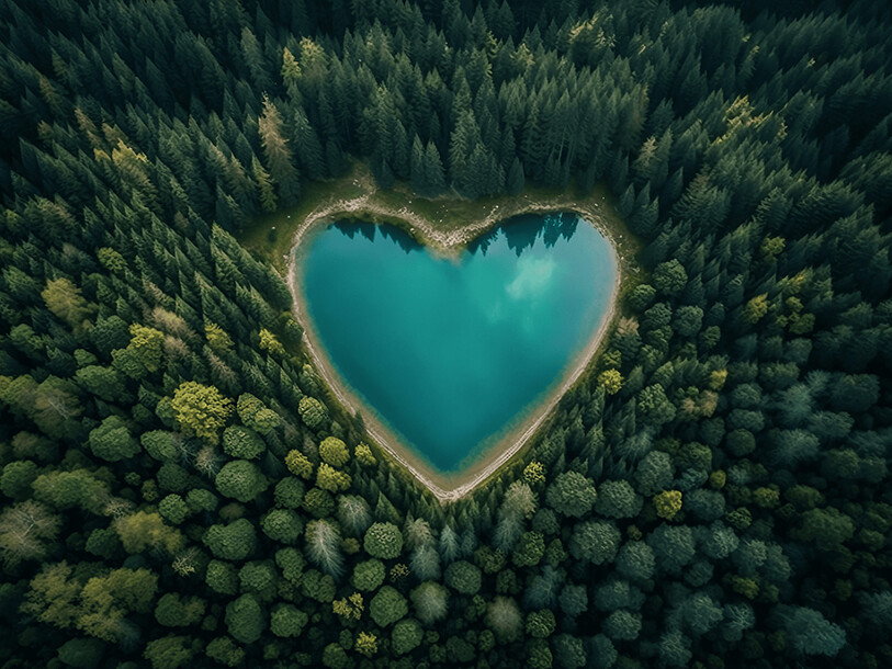 heartshaped lake in the woods