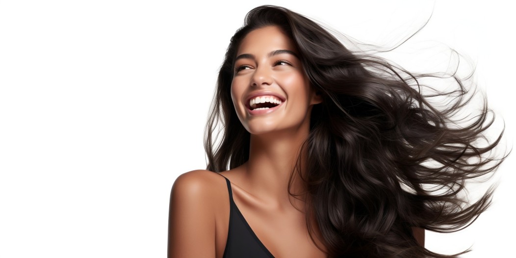 Women laughing with long dark hair