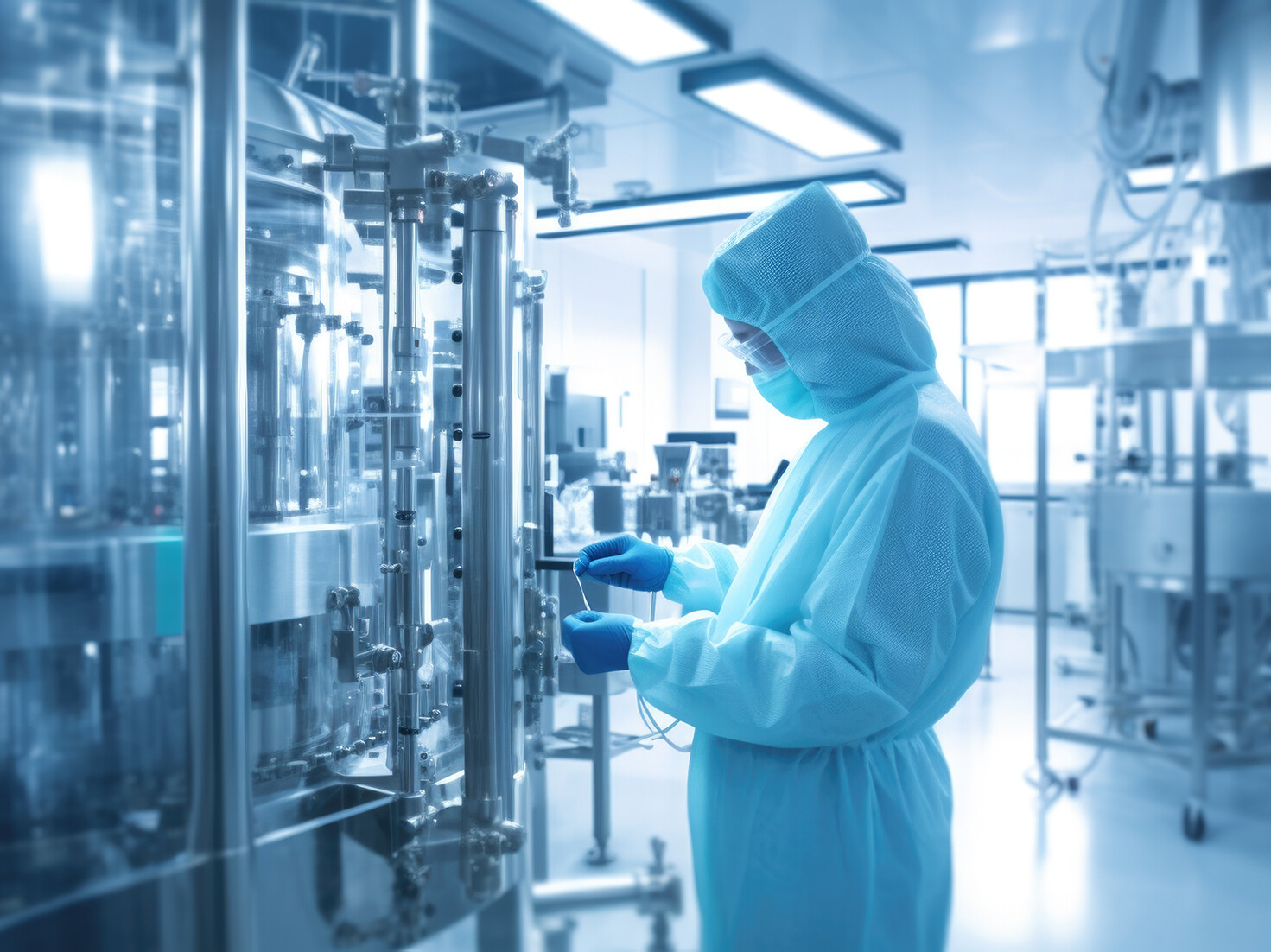 Woman in protective clothing in a lab