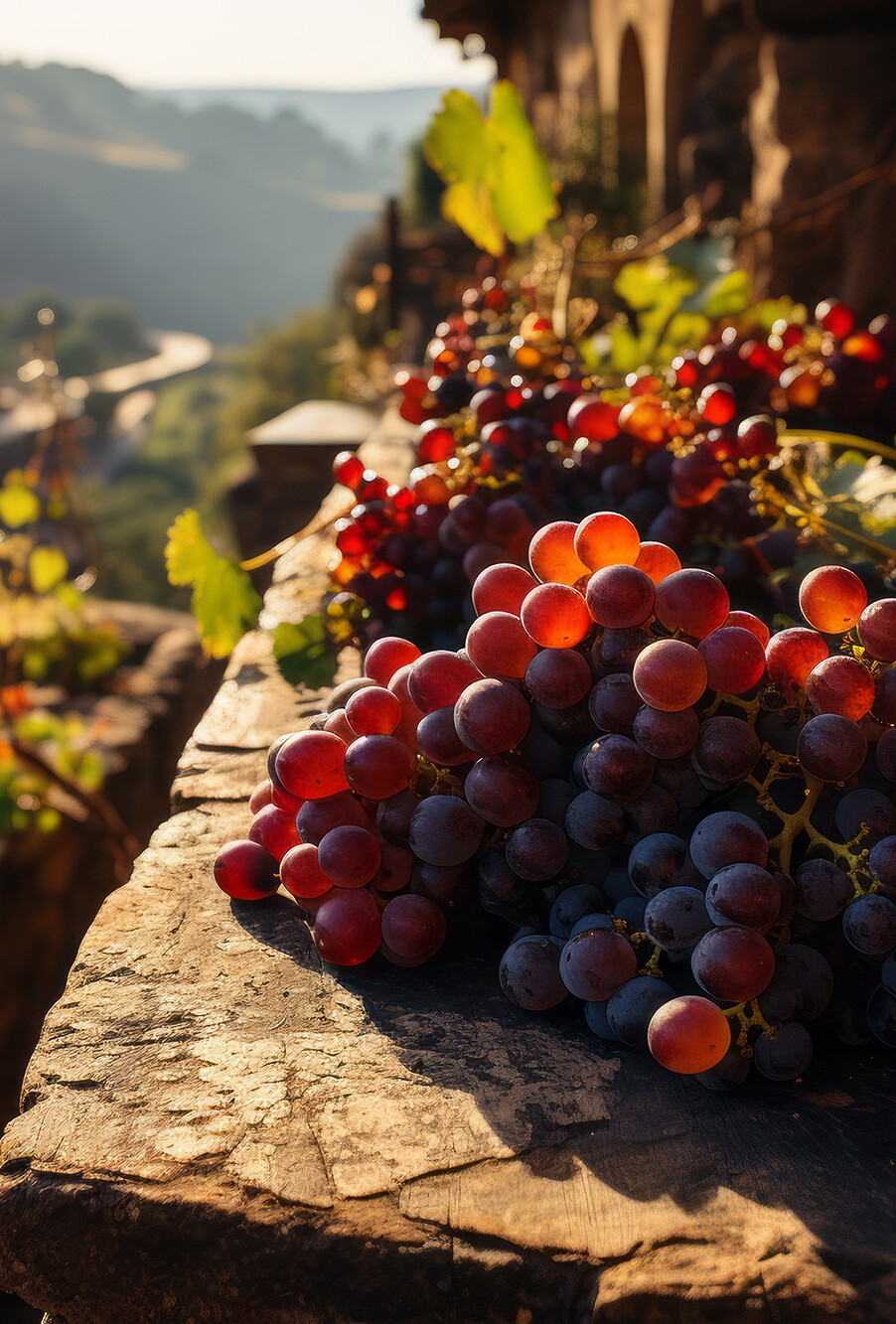 Grapes on a stone wall