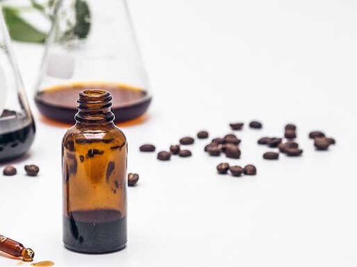coffee essence in a brown bottle