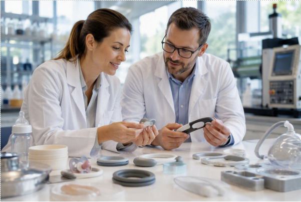 Des scientifiques dans un laboratoire WACKER a mis au point l'ELASTOSIL® LR 5471, un nouveau caoutchouc silicone liquide auto-adhésif qui ne nécessite pas de post-durcissement thermique fastidieux et offre d'excellentes propriétés mécaniques.