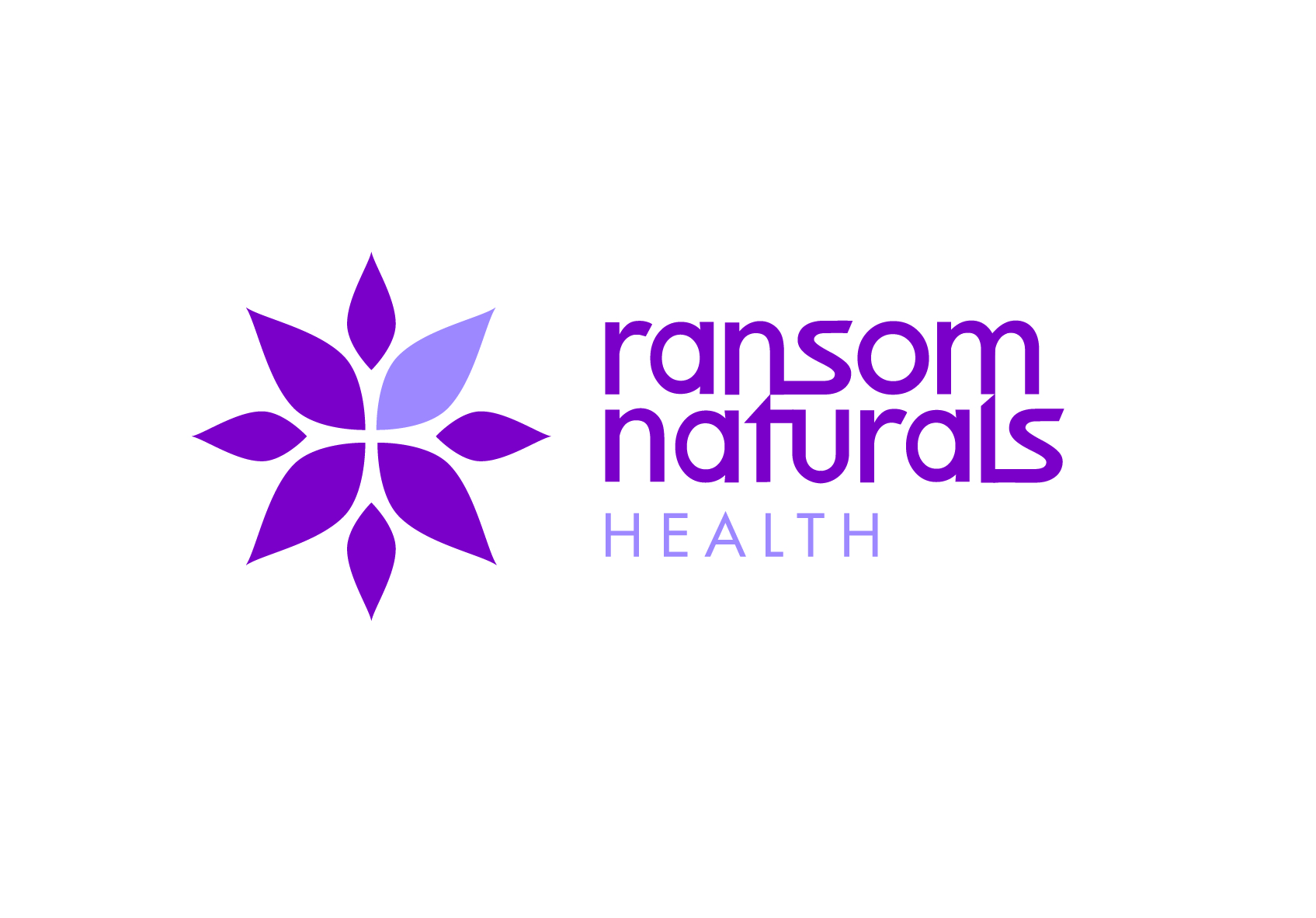 ransom naturals HEALTH logo of ransom naturals in purple letters