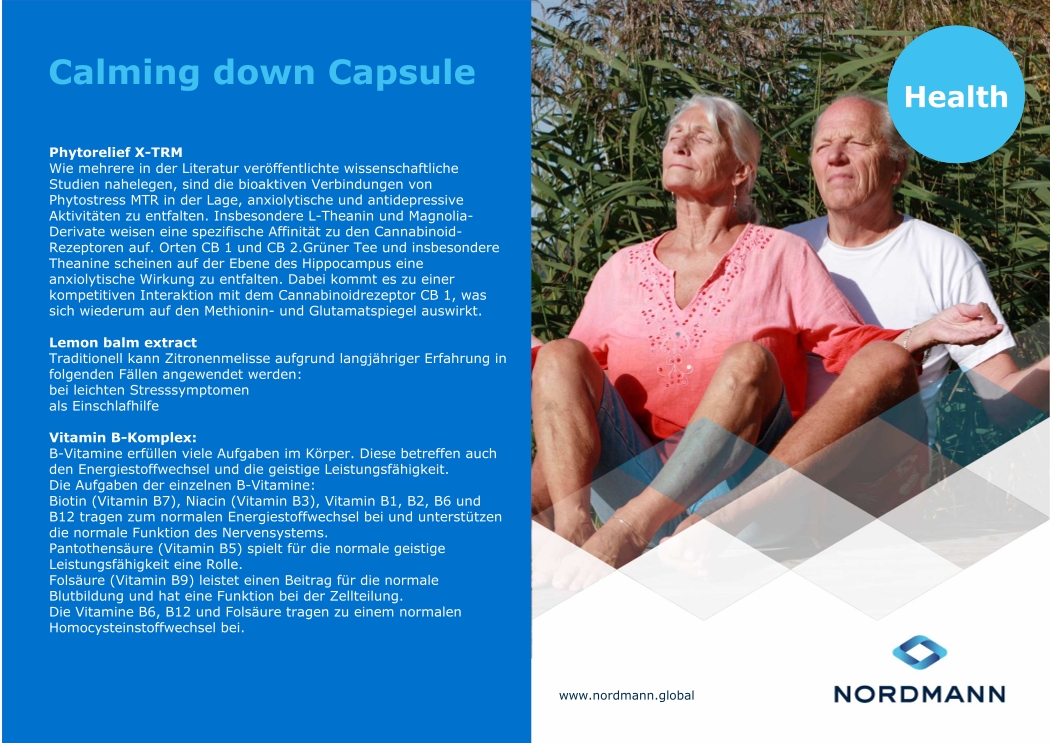 News update from the Nordmann Food & Health Lab Formulation card of Calming Down Capsule (2 of 2)
