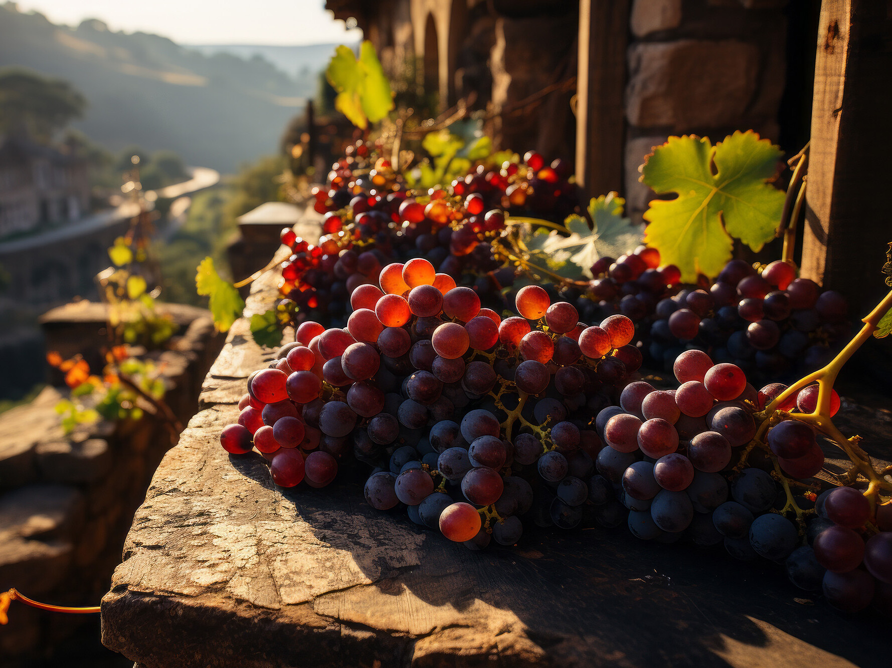 Grapes on a stone wall 