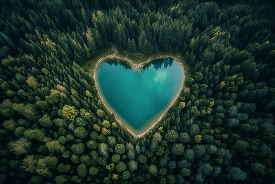 Heart-shaped lake in the woods