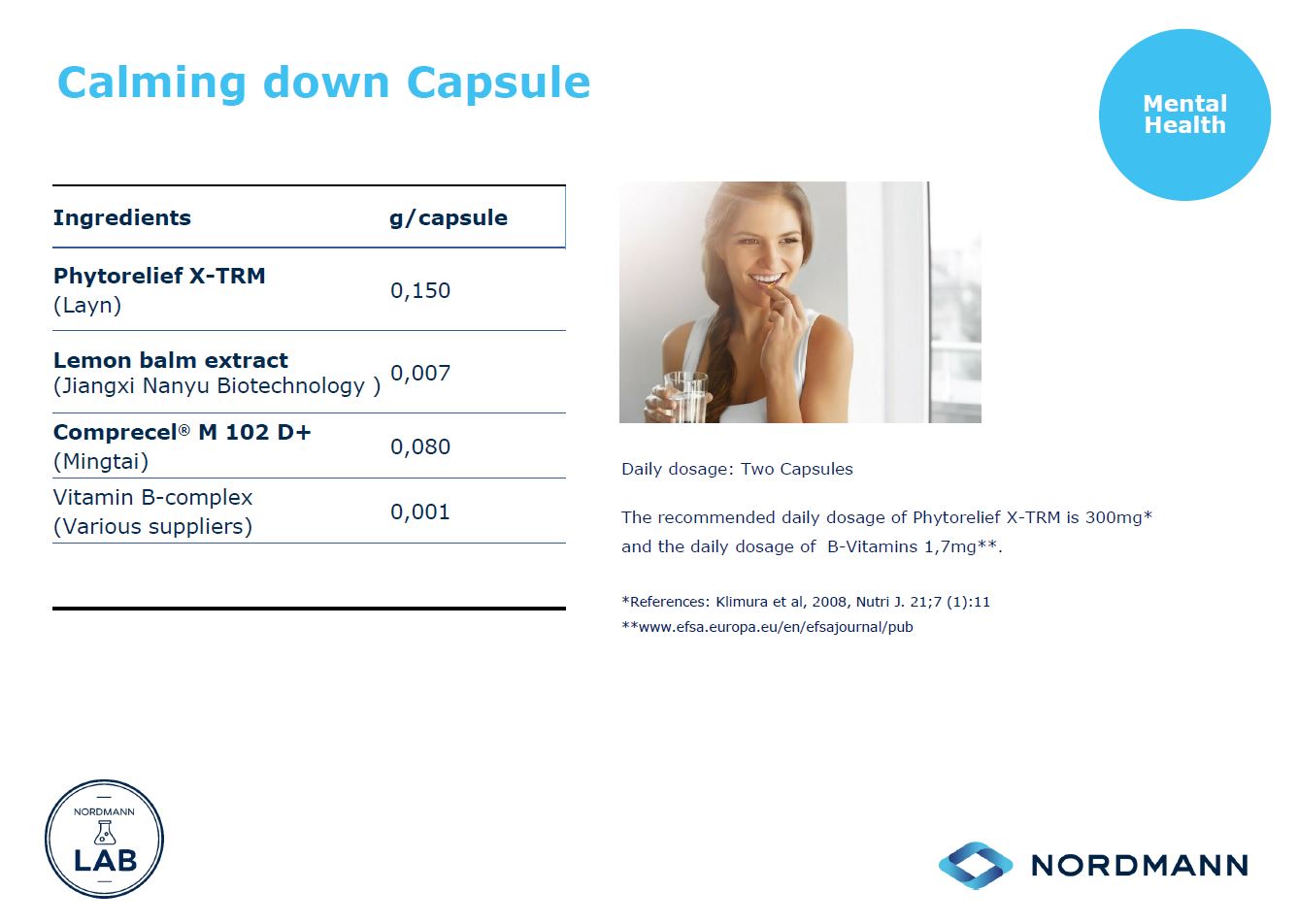Nouvelles du laboratoire Nordmann pour l'alimentation et la santé Carte de formulation de Calming Down Capsule (1 de 2)